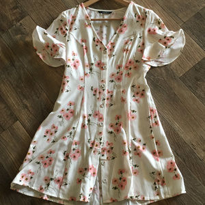 Pink Flower Button Dress